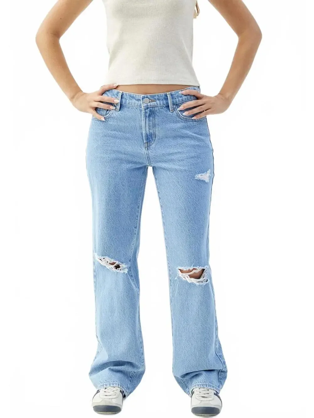 PacSun Jordyn Medium Indigo Ripped Low Rise Straight Leg Jeans MEDIUM INDIGO 30